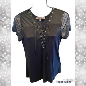 Woman’s SZ S GYPSIES & Moondust Black And Sheer Tie Up Top